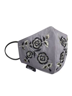 3-Ply Reusable Grey, Black & Multi Floral Embroidered Cotton Fabric Fashion Mask 4
