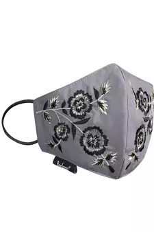 3-Ply Reusable Grey, Black & Multi Floral Embroidered Cotton Fabric Fashion Mask