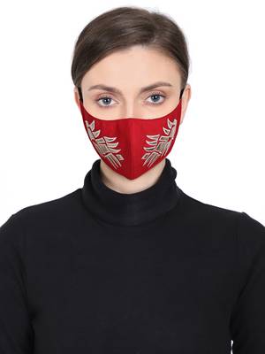 3-Ply Reusable Red & Gold Patch Work Cotton Fabric Fashion Mask 1
