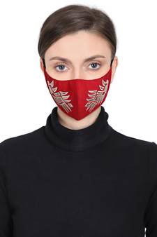 3-Ply Reusable Red & Gold Patch Work Cotton Fabric Fashion Mask