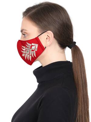 3-Ply Reusable Red & Gold Patch Work Cotton Fabric Fashion Mask 3
