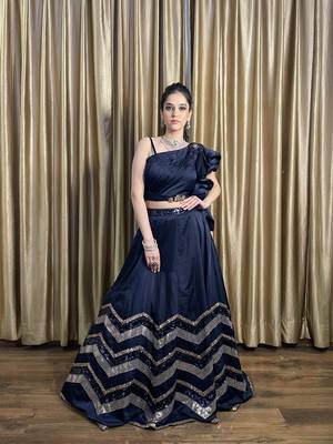 Designer one shoulder crop top with sequin lehenga 3