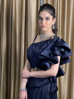 Designer one shoulder crop top with sequin lehenga 4