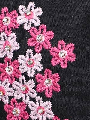 3-Ply Reusable Black & Pink Floral Embroidered Cotton Fabric Fashion Mask 5
