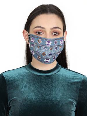 3-Ply Reusable Blue & Multi Embroidered Cotton Fabric Fashion Mask 1