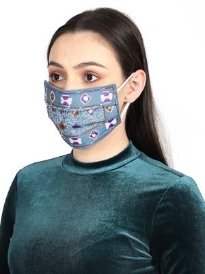 3-Ply Reusable Blue & Multi Embroidered Cotton Fabric Fashion Mask 2
