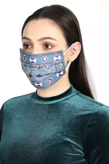 3-Ply Reusable Blue & Multi Embroidered Cotton Fabric Fashion Mask