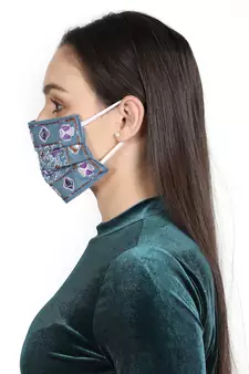 3-Ply Reusable Blue & Multi Embroidered Cotton Fabric Fashion Mask