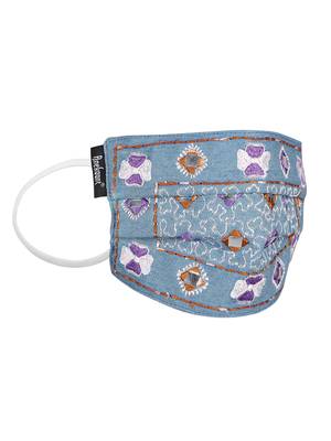 3-Ply Reusable Blue & Multi Embroidered Cotton Fabric Fashion Mask 4