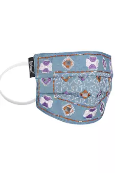 3-Ply Reusable Blue & Multi Embroidered Cotton Fabric Fashion Mask