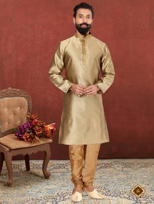 Men Golden Blackberry silk blend Kurta Churidar Set 7