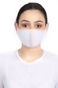 3-Ply Reusable White & Coral Embroidered Cotton Fabric Fashion Mask