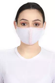 3-Ply Reusable White & Coral Embroidered Cotton Fabric Fashion Mask