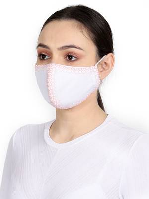 3-Ply Reusable White & Coral Embroidered Cotton Fabric Fashion Mask 2