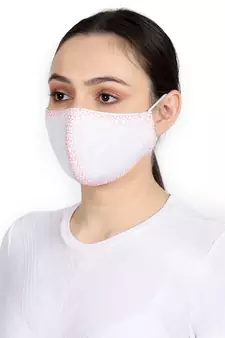 3-Ply Reusable White & Coral Embroidered Cotton Fabric Fashion Mask