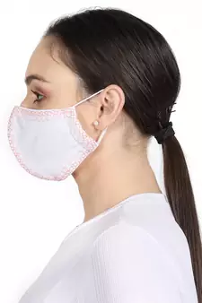 3-Ply Reusable White & Coral Embroidered Cotton Fabric Fashion Mask