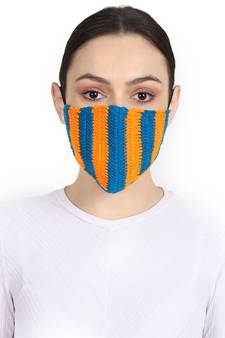 3-Ply Reusable Orange & Navy Crochet Handmade Acrowool Fabric Fashion Winter Mask