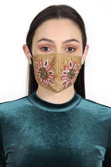 3-Ply Beige & Multi Faux Silk Embellished Fabric Fashion Mask