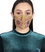 3-Ply Beige & Multi Faux Silk Embellished Fabric Fashion Mask