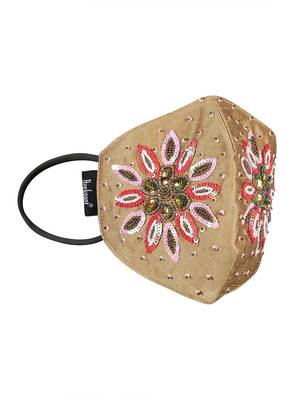 3-Ply Beige & Multi Faux Silk Embellished Fabric Fashion Mask 4