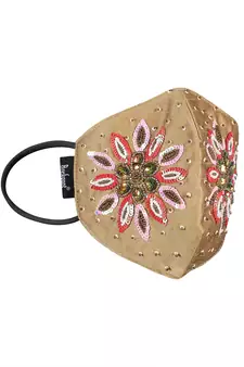 3-Ply Beige & Multi Faux Silk Embellished Fabric Fashion Mask