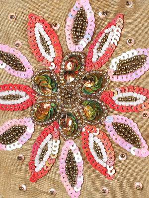 3-Ply Beige & Multi Faux Silk Embellished Fabric Fashion Mask 6