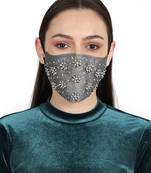 3-Ply Grey & White Faux Silk Embellished Fabric Fashion Mask