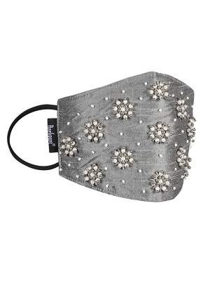 3-Ply Grey & White Faux Silk Embellished Fabric Fashion Mask 4