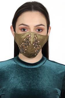 3-Ply Beige & Multi Faux Silk Embellished Fabric Fashion Mask
