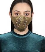 3-Ply Beige & Multi Faux Silk Embellished Fabric Fashion Mask