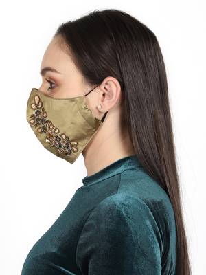 3-Ply Beige & Multi Faux Silk Embellished Fabric Fashion Mask 3