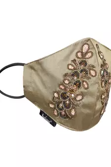 3-Ply Beige & Multi Faux Silk Embellished Fabric Fashion Mask