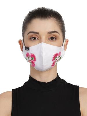 3-Ply White & Pink Cotton Floral Embroidered Fabric Fashion Mask 1