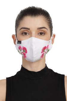 3-Ply White & Pink Cotton Floral Embroidered Fabric Fashion Mask