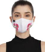3-Ply White & Pink Cotton Floral Embroidered Fabric Fashion Mask