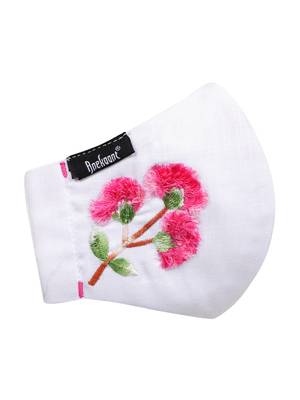 3-Ply White & Pink Cotton Floral Embroidered Fabric Fashion Mask 4