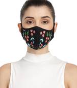 3-Ply Black & Multi Cotton Floral Embroidered Fabric Fashion Mask