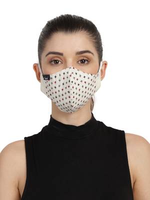 3-Ply Cream & Multi Cotton Embroidered Fabric Fashion Mask 1