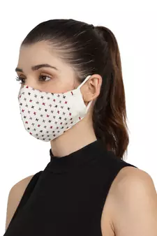 3-Ply Cream & Multi Cotton Embroidered Fabric Fashion Mask