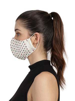 3-Ply Cream & Multi Cotton Embroidered Fabric Fashion Mask 3
