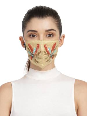 3-Ply Gold & Multi Faux Silk Embellished Fabric Fashion Mask 1