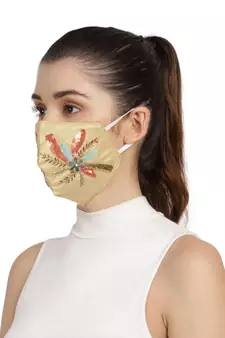 3-Ply Gold & Multi Faux Silk Embellished Fabric Fashion Mask