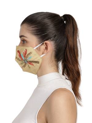 3-Ply Gold & Multi Faux Silk Embellished Fabric Fashion Mask 3