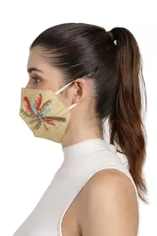 3-Ply Gold & Multi Faux Silk Embellished Fabric Fashion Mask