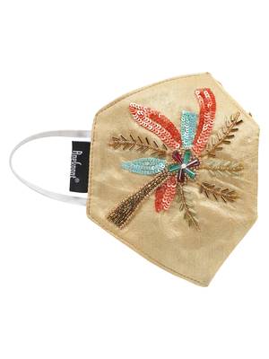 3-Ply Gold & Multi Faux Silk Embellished Fabric Fashion Mask 4