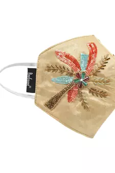 3-Ply Gold & Multi Faux Silk Embellished Fabric Fashion Mask