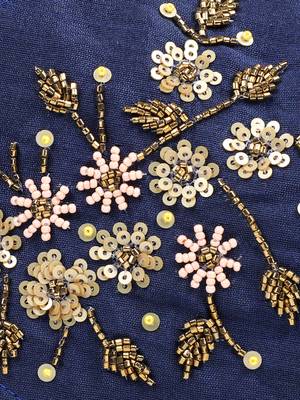 3-Ply Navy Blue & Gold Faux Silk Embellished Fabric Fashion Mask 6