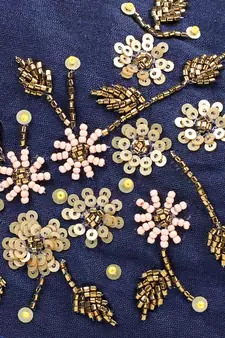 3-Ply Navy Blue & Gold Faux Silk Embellished Fabric Fashion Mask