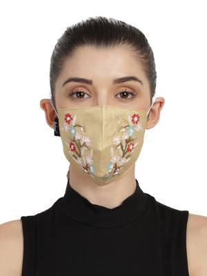 3-Ply Gold & Multi Faux Silk Embellished Fabric Fashion Mask 1