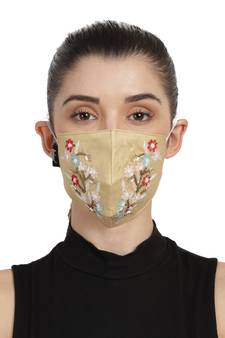 3-Ply Gold & Multi Faux Silk Embellished Fabric Fashion Mask